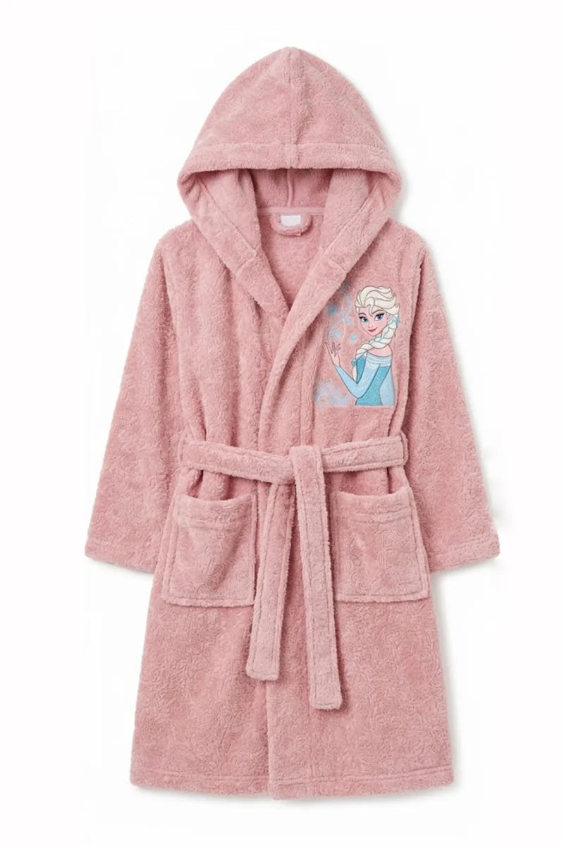 Elsa Frozen Hooded Kids Bathrobe – Cream & Dusty Pink (Ages 6, 8, 10, 12 Years)