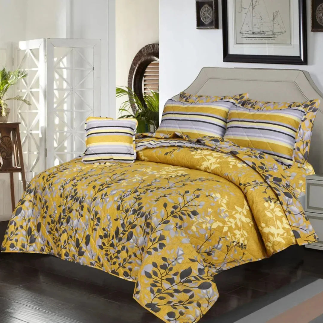 Yellow Quilted Ash-1023 Cotton Comforter Set – 7 Pieces