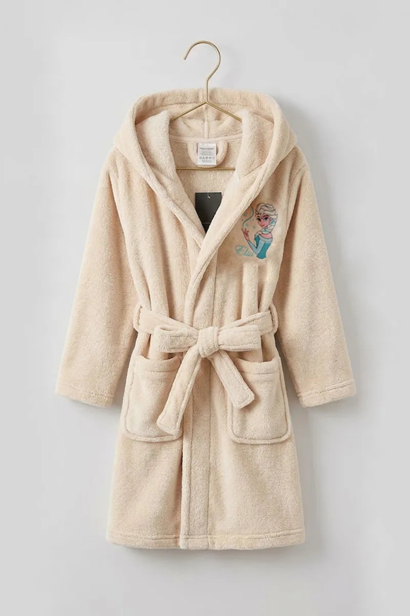 Elsa Frozen Hooded Kids Bathrobe – Cream & Dusty Pink (Ages 6, 8, 10, 12 Years)