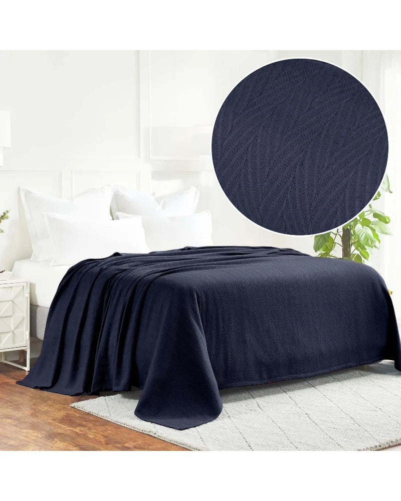 ULTRA SOFT THERMAL BLANKET – Deep Navy (Double Bed 210x240 cm) | 100% Cotton Weave | Four-Season Comfort | 250 GSM