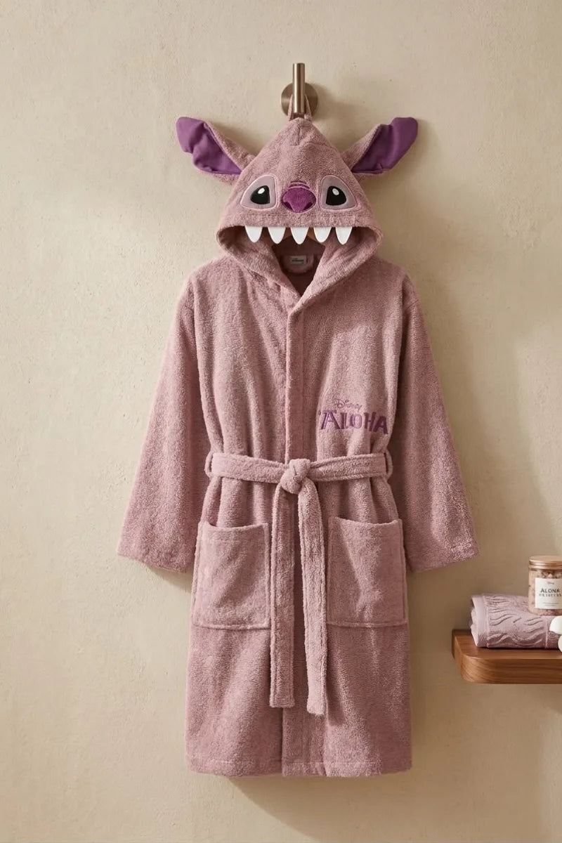 Stitch Hooded Kids Bathrobe – Lavender & Purple (Ages 4, 6, & 8)