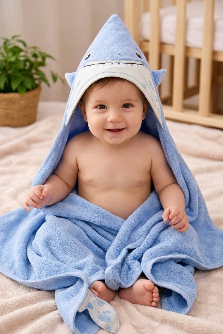 Kids Hooded warping sheet Towel Blue Fish Hooded Towel