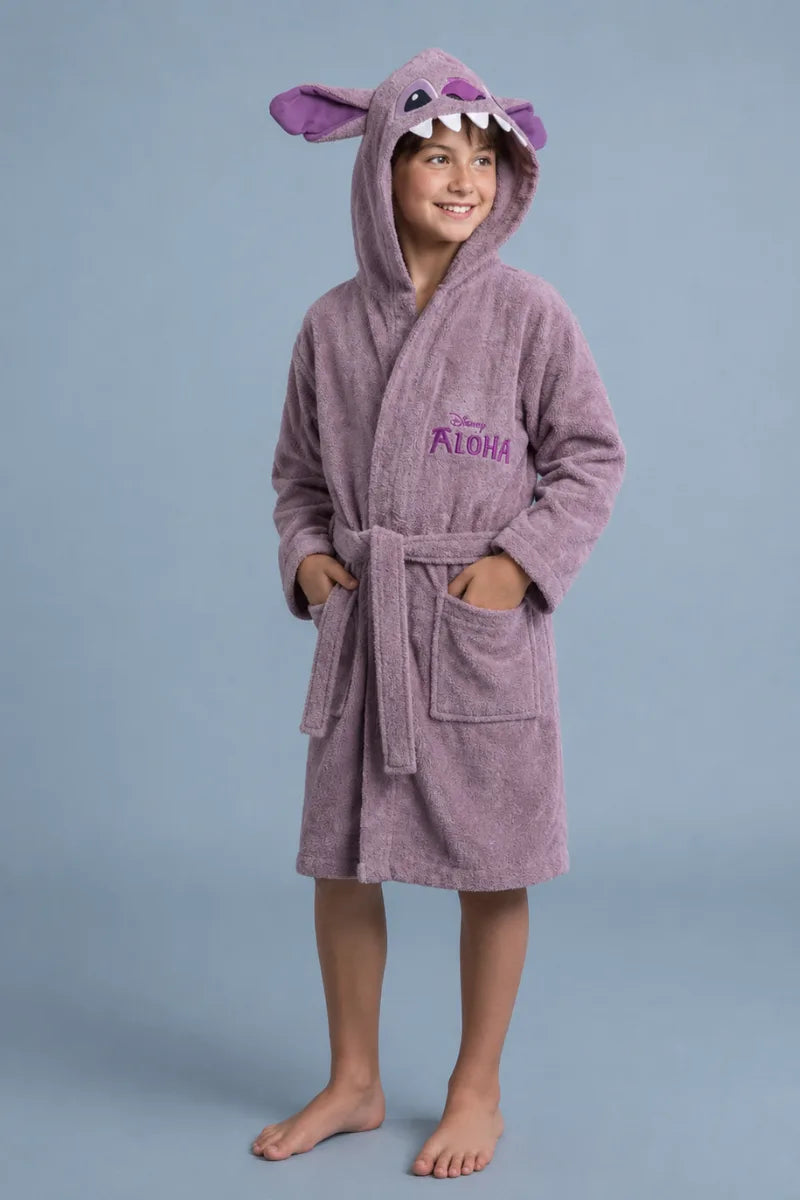Stitch Hooded Kids Bathrobe – Lavender & Purple (Ages 4, 6, & 8)
