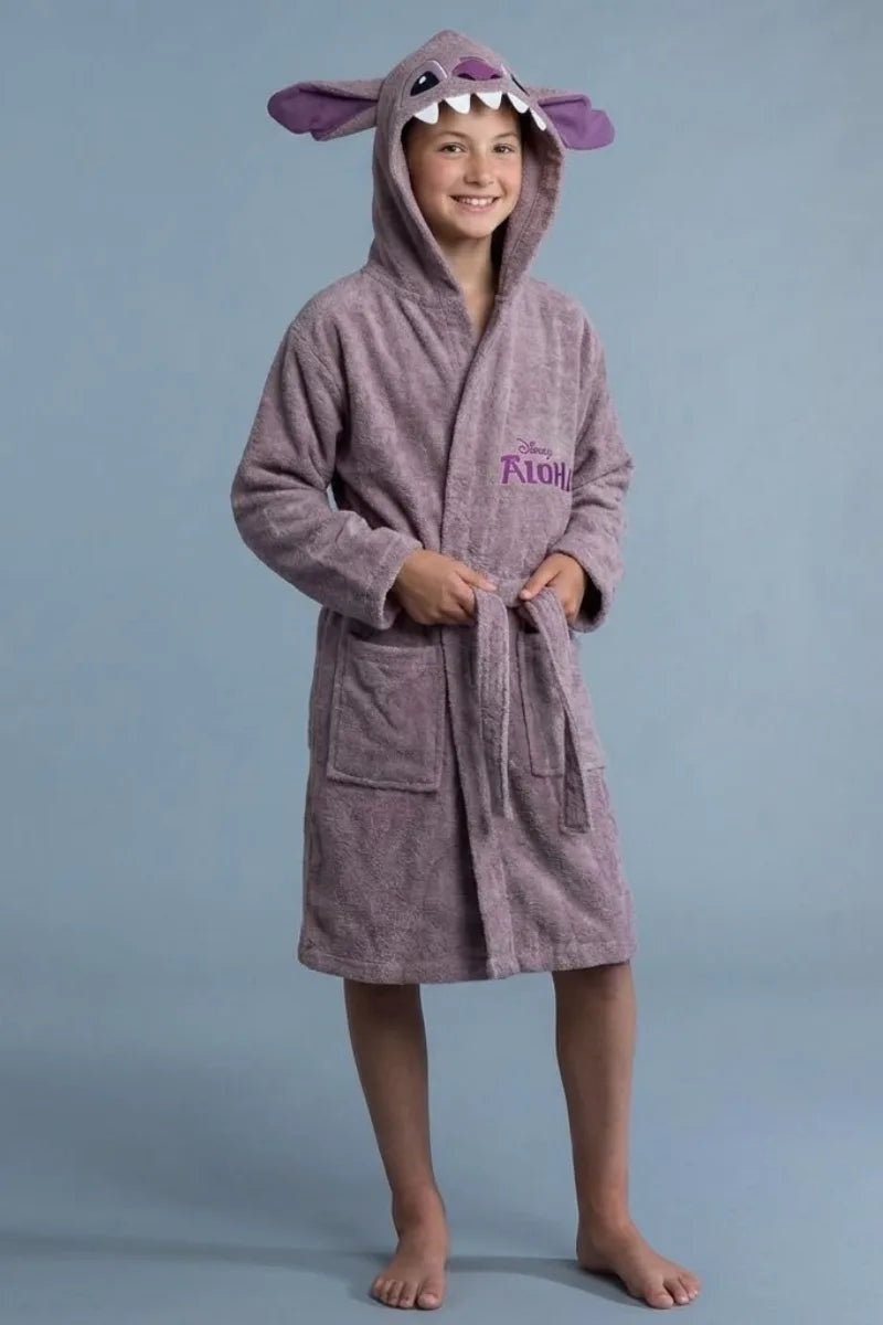 Stitch Hooded Kids Bathrobe – Lavender & Purple (Ages 4, 6, & 8)