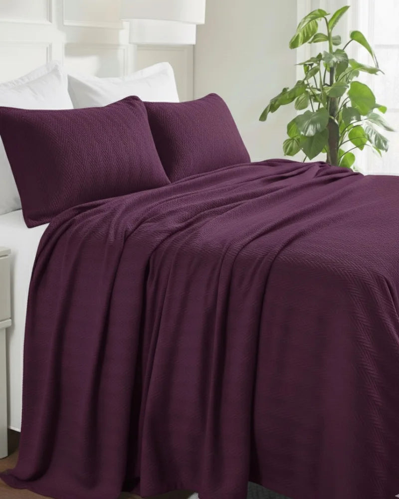 ULTRA SOFT THERMAL BLANKET – Deep Purple (Double Bed 210x240 cm) | 100% Cotton Weave | Four-Season Comfort | 250 GSM