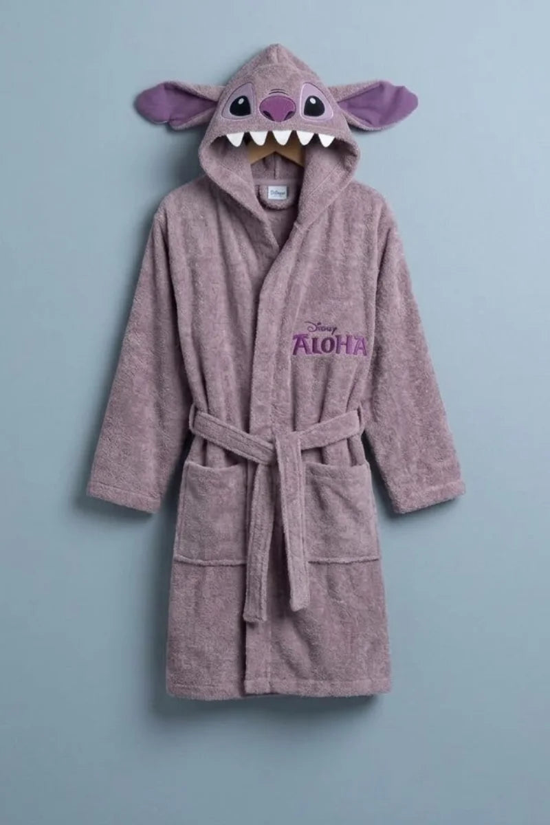 Stitch Hooded Kids Bathrobe – Lavender & Purple (Ages 4, 6, & 8)