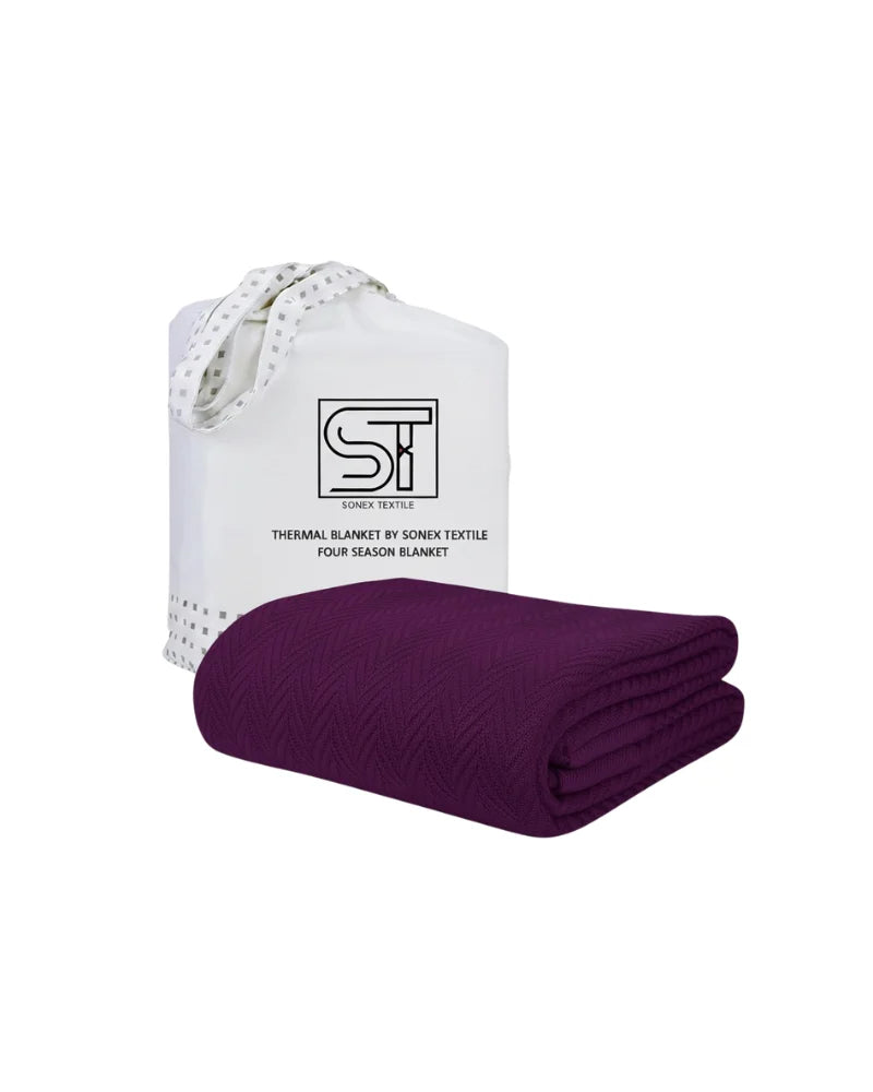 ULTRA SOFT THERMAL BLANKET – Deep Purple (Double Bed 210x240 cm) | 100% Cotton Weave | Four-Season Comfort | 250 GSM