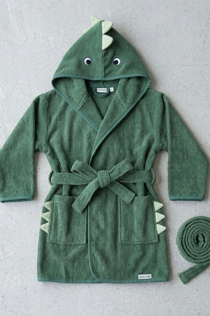 Green dino Kids Bathrobe – Soft & Cozy | For Kids Aged 4-8 Years