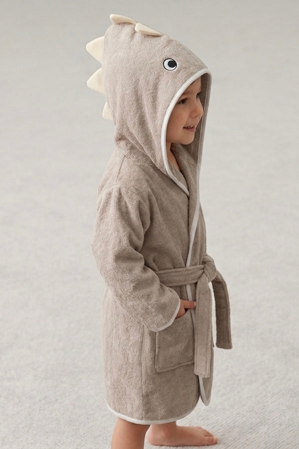 Silver dino Kids Bathrobe – Soft & Cozy | For Kids Aged 4-8 Years
