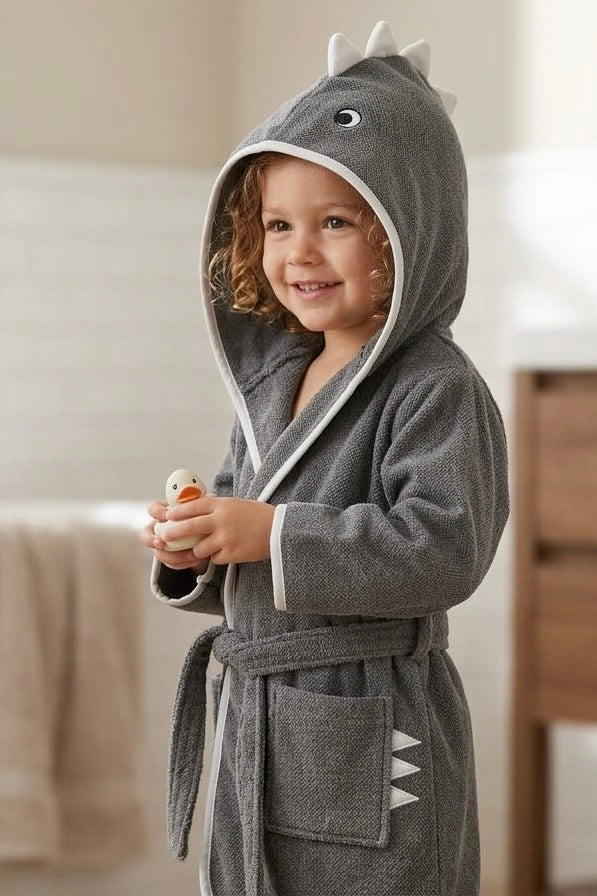 Gray Dragon Kids Bathrobe – Soft & Cozy | For Kids Aged 4-8 Years