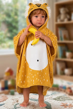 Lion Kids Yellow Hoodie Towel | Printed Poncho Bath Towel