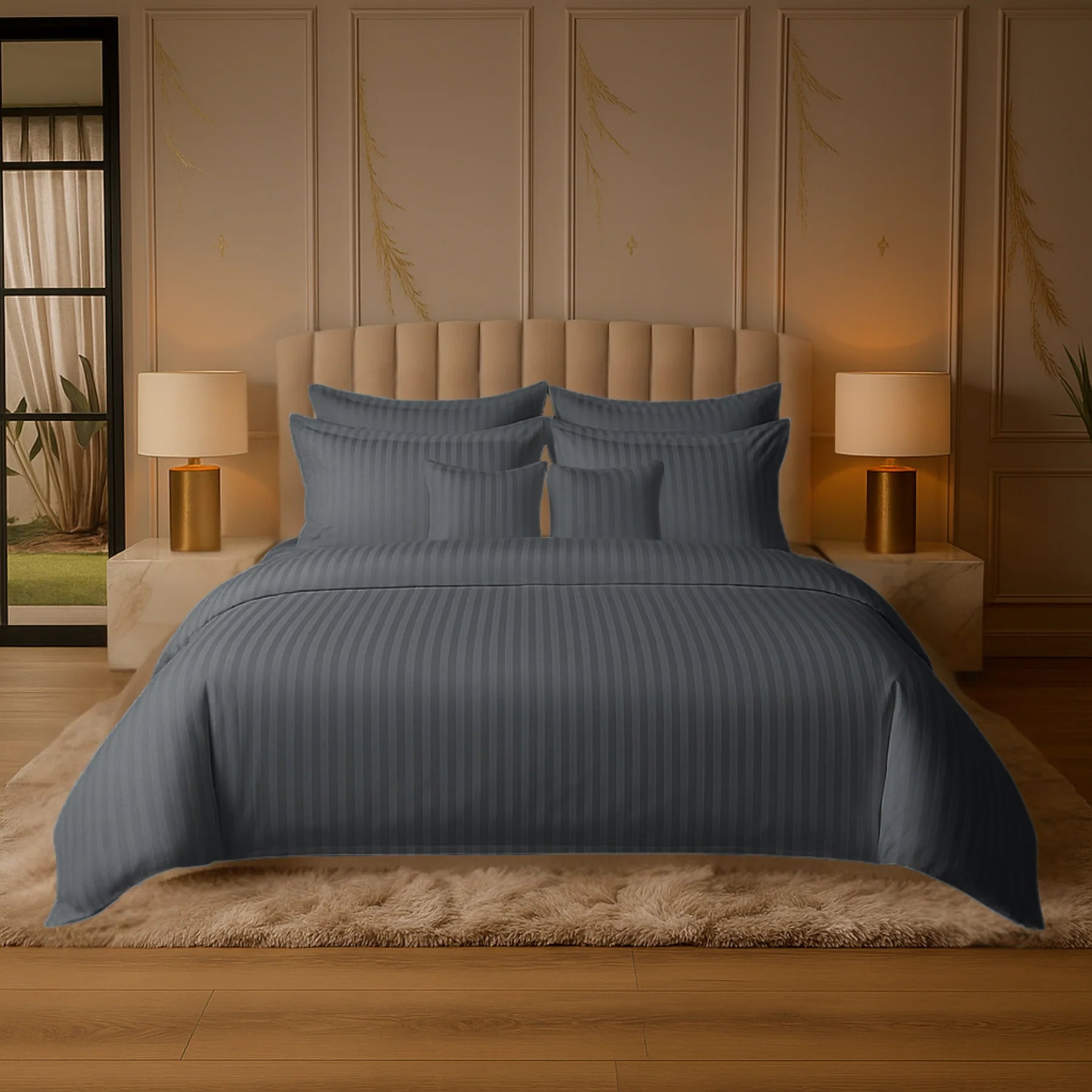 Grey Satin Stripe Duvet Covers Set – 8 Pieces