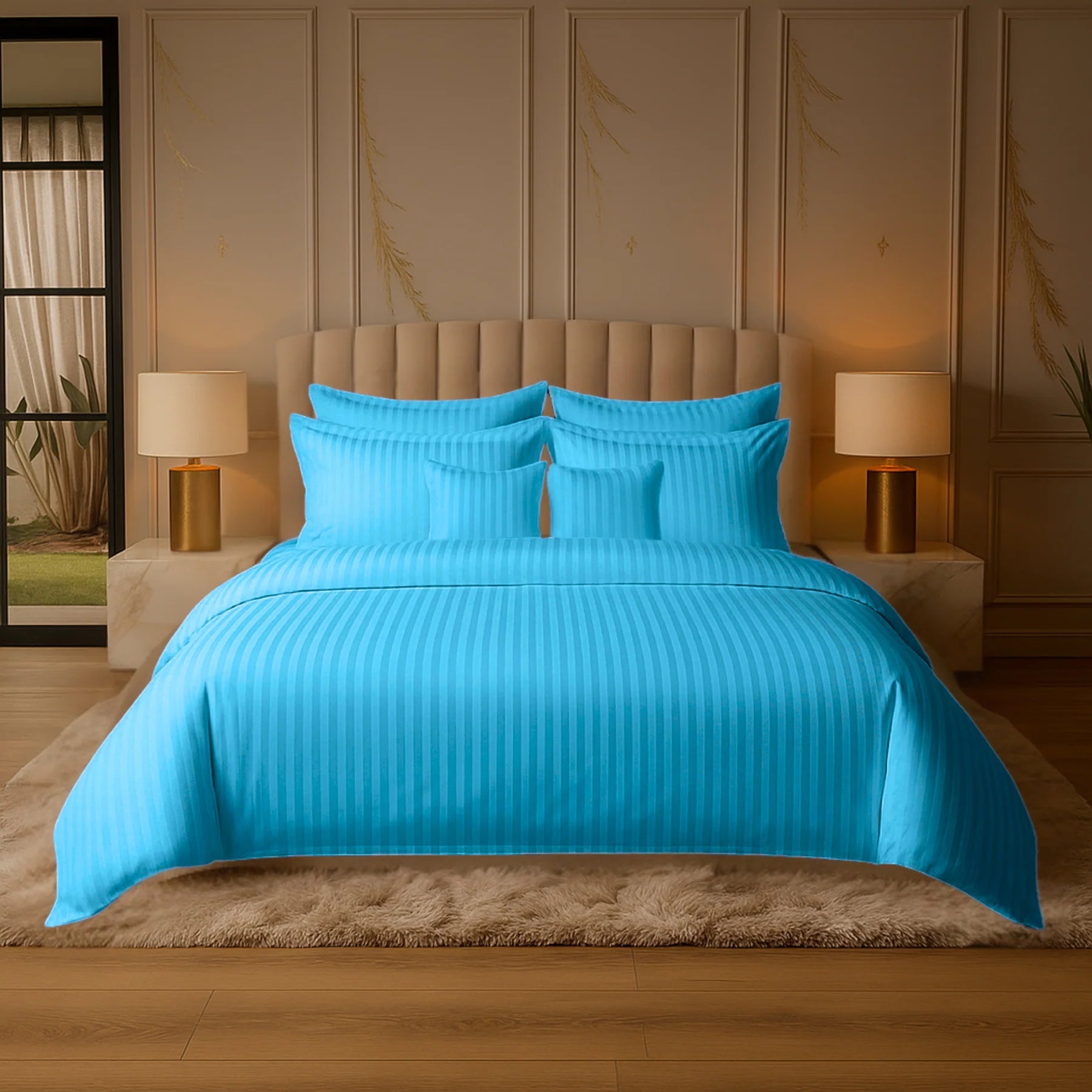 Mint Satin Stripe Comforter Set – 8 Pieces