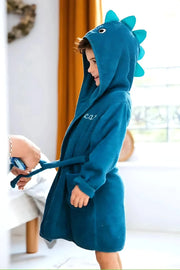 Dinosaur Hooded Kids Bathrobe – Dark Blue (Ages 4, 6, & 8)