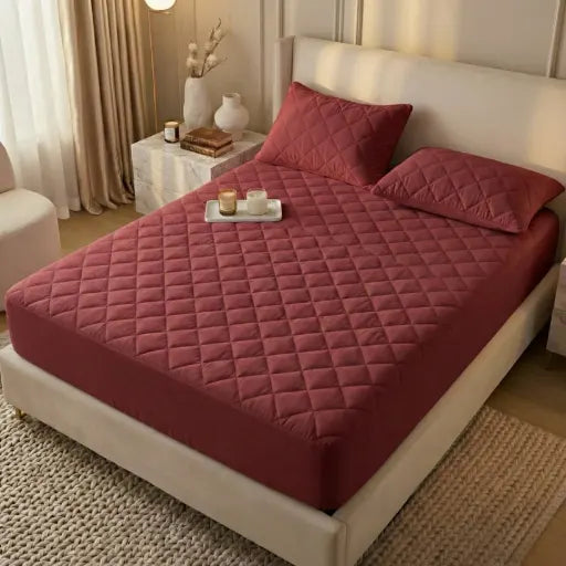 King Size Waterproof Quilted Mattress Cover + 2 Pillow Covers