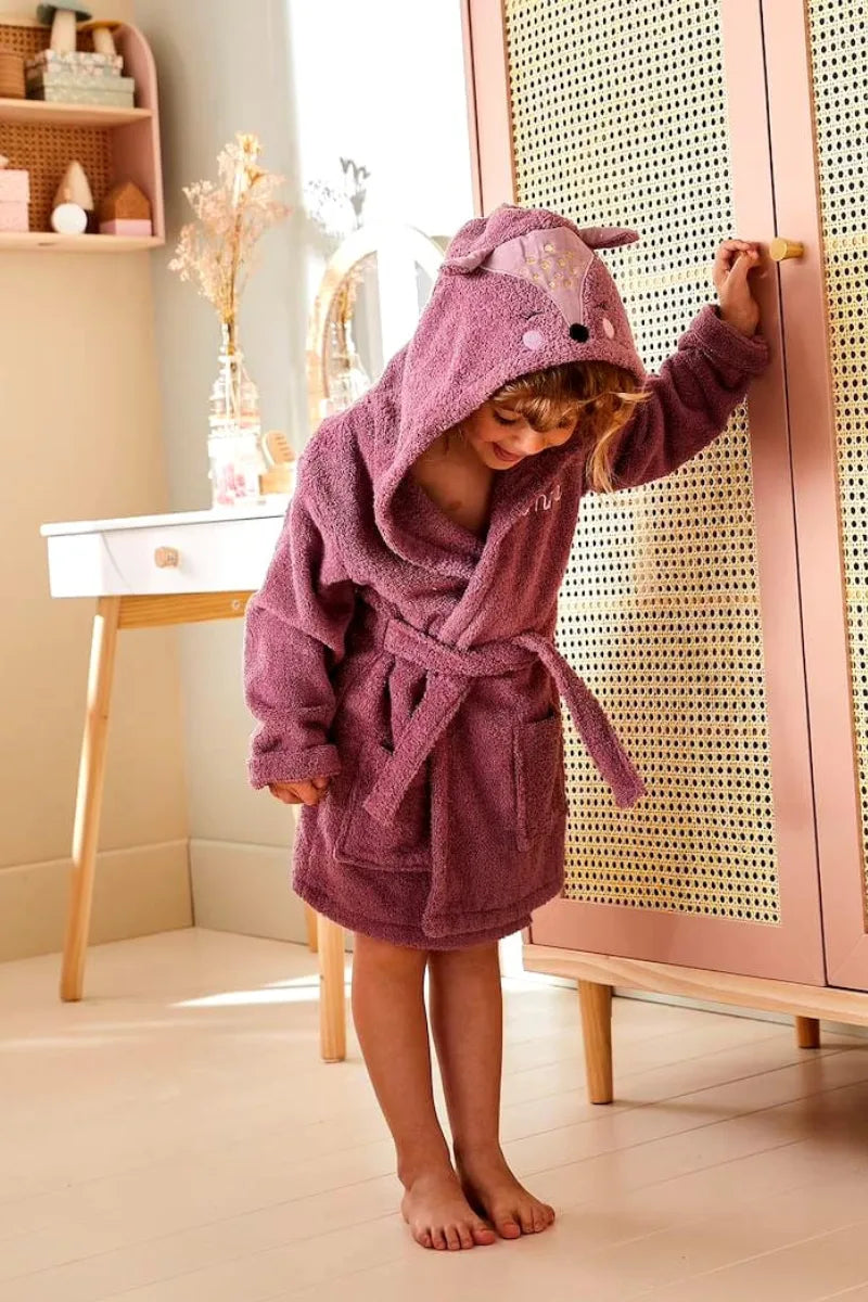 Deer Hooded Kids Bathrobe – Mauve (Ages 4 Years to 10 Years)