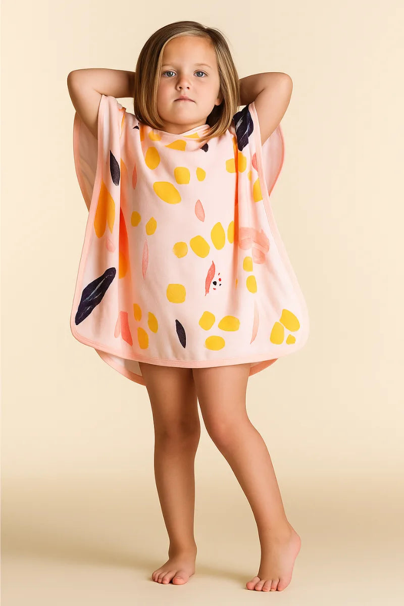 Kids Pink Hoodie Towel | Printed Poncho Bath Towel | 1 to 7 year