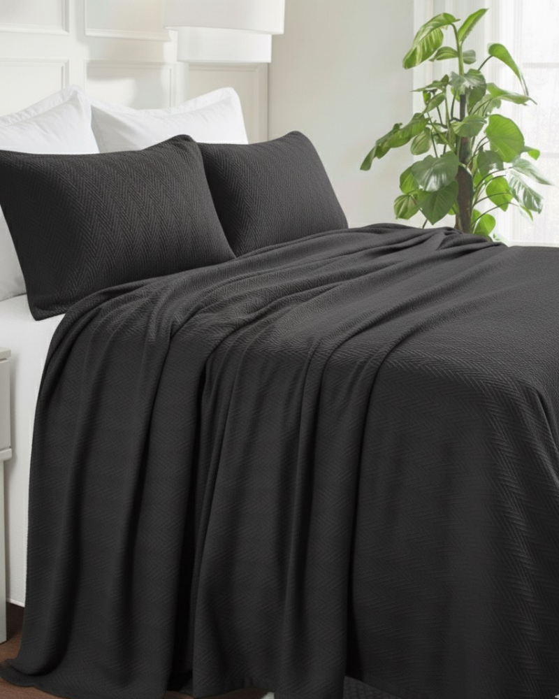 ULTRA SOFT THERMAL BLANKET – Dark Grey (Double Bed 210x240 cm) | 100% Cotton Weave | Four-Season Comfort | 250 GSM