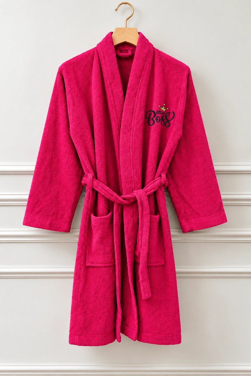 Little Boss Girls Kids Bathrobe – Hot Pink Soft & Cozy (Ages 6, 8, 10, 12 Years)