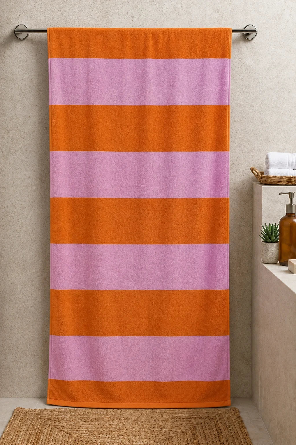 Pink & Orange Striped 100% Cotton Extra Soft Bath Sheet Towel – 35 × 70 Inches