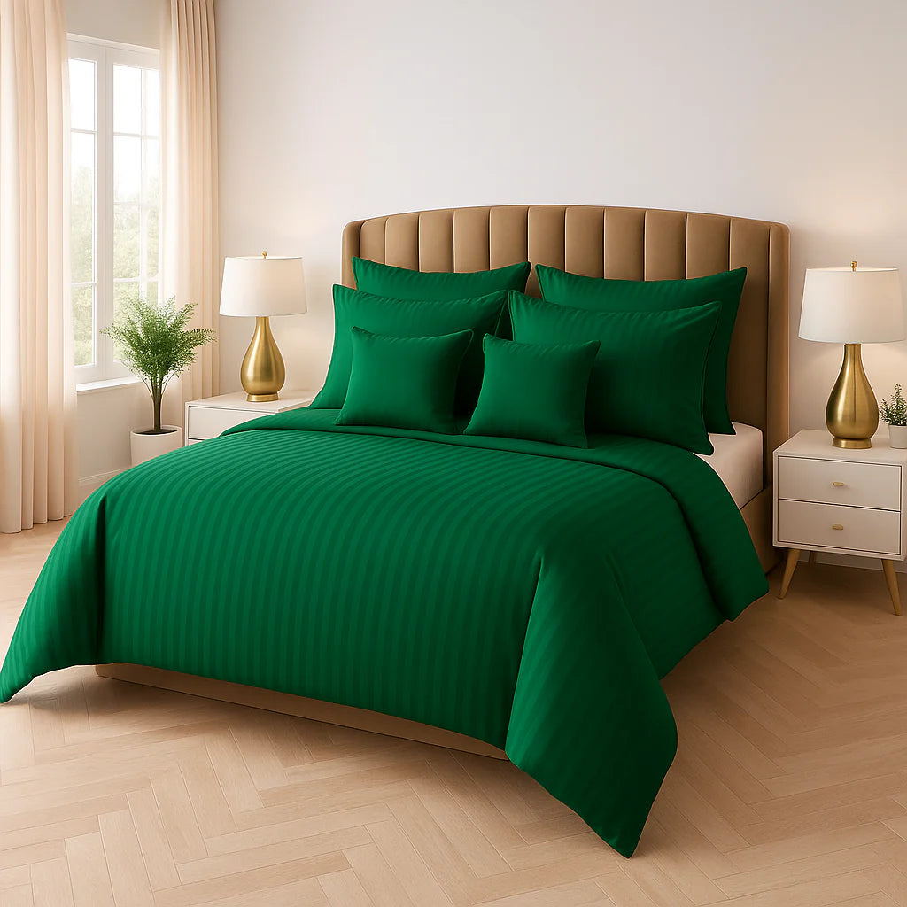 Green Satin Stripe Comforter Set – 8 Pieces