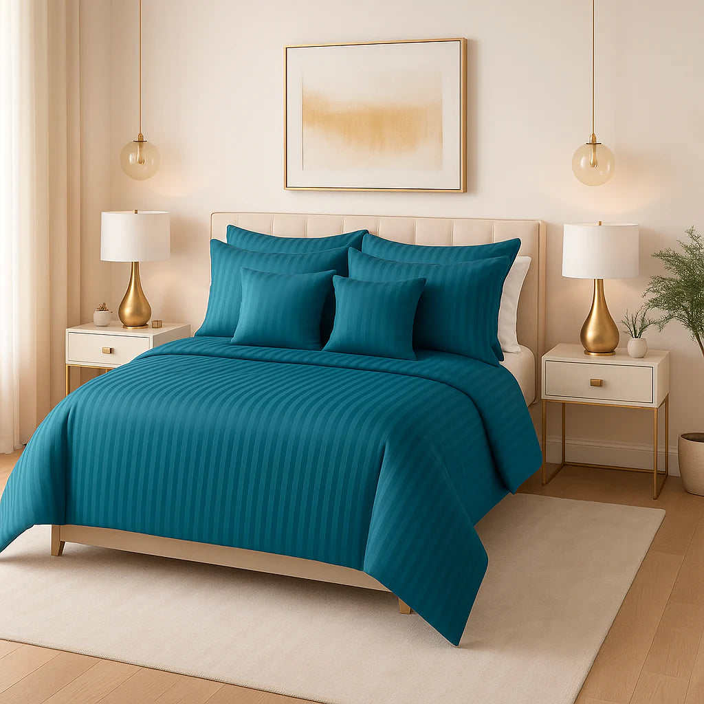 Zinc Satin Stripe Comforter Set – 8 Pieces