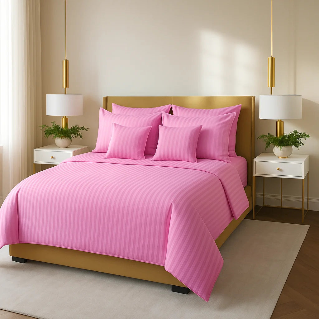 Pink Satin Stripe Comforter Set – 8 Pieces