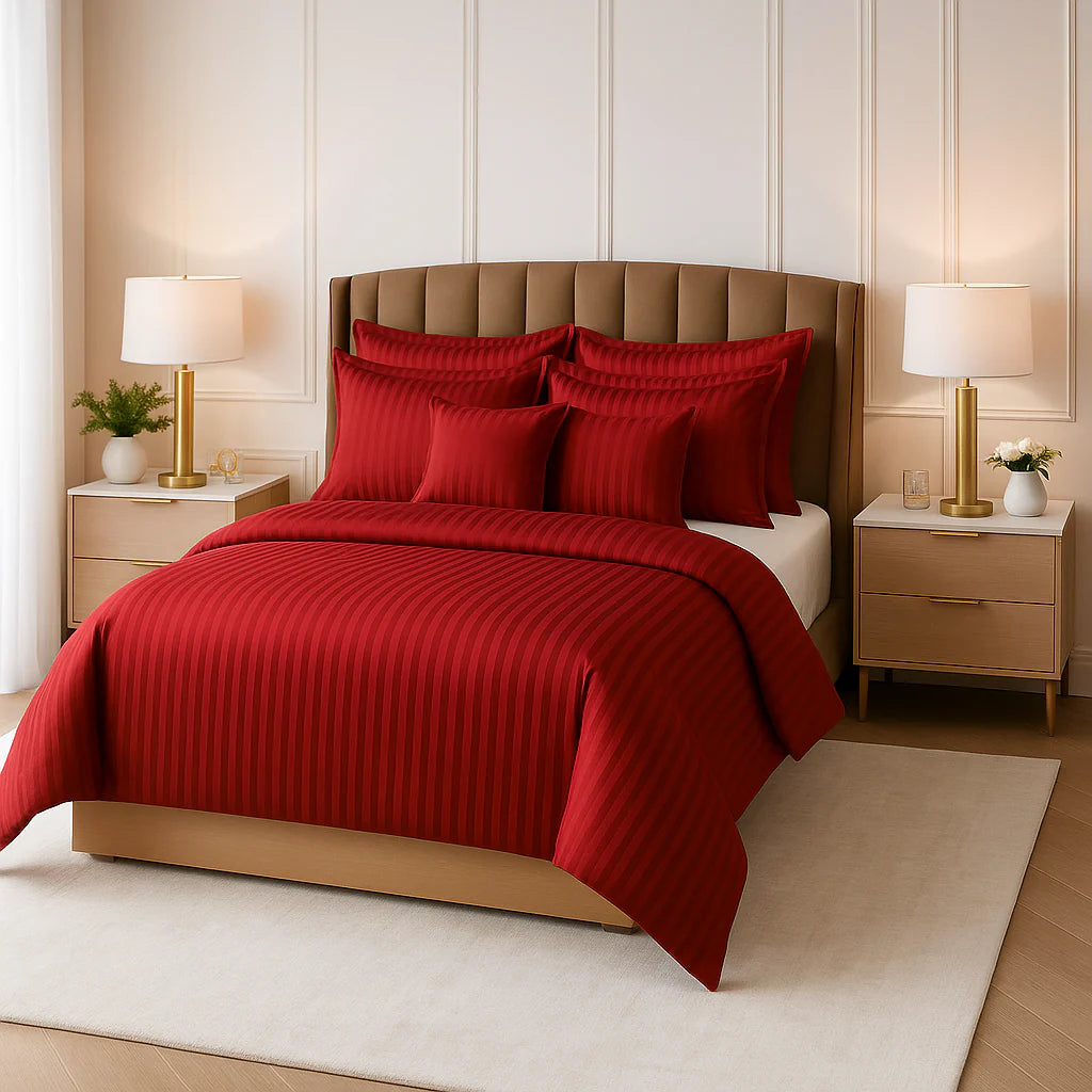 Red Satin Stripe Comforter Set – 8 Pieces