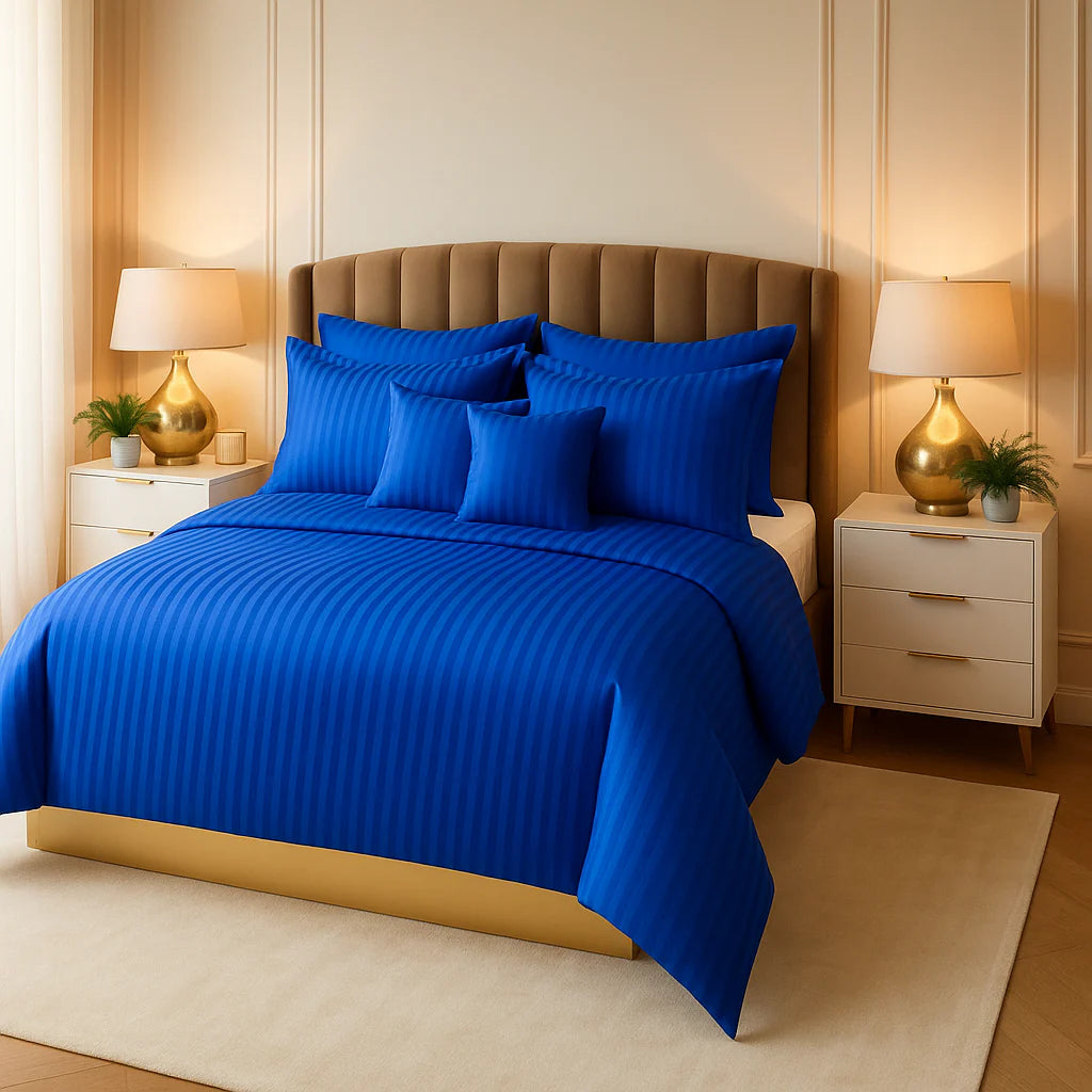 Blue Satin Stripe Comforter Set – 8 Pieces