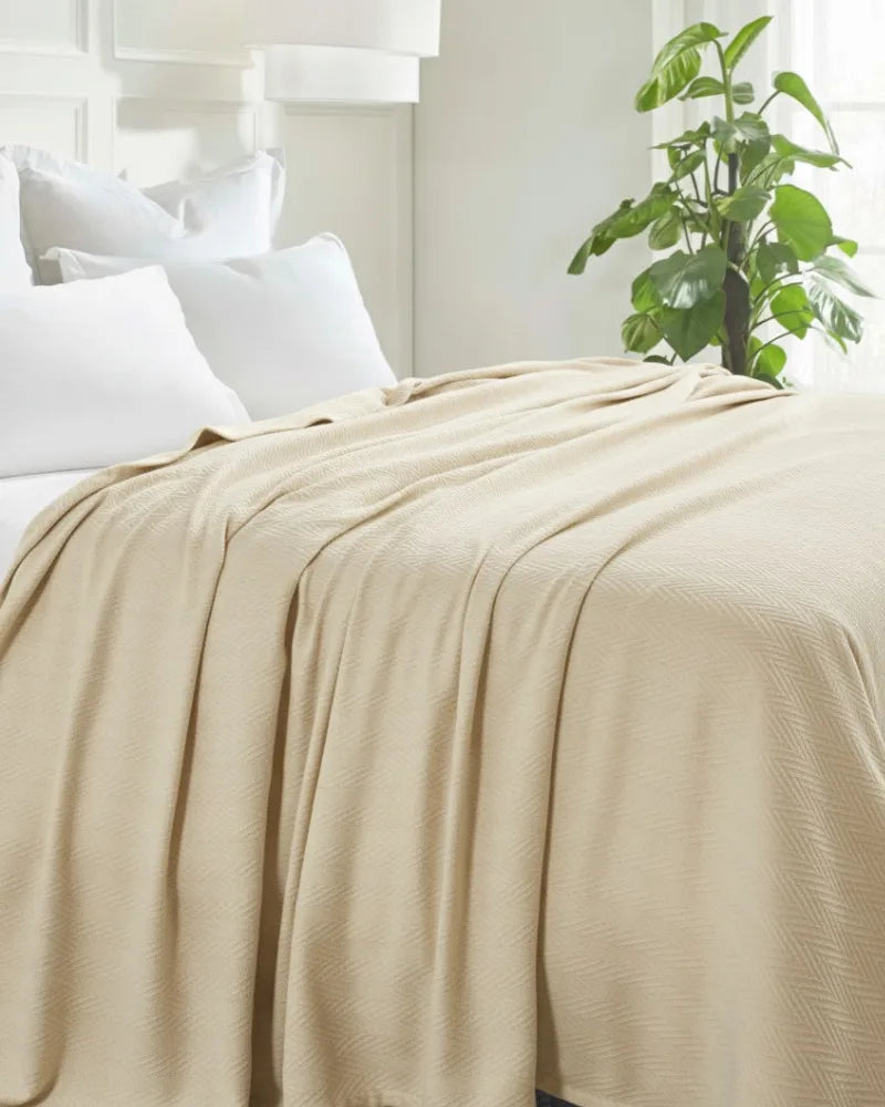 ULTRA SOFT THERMAL BLANKET – Soft Beige (Double Bed 210x240 cm) | 100% Cotton Weave | Four-Season Comfort | 250 GSM