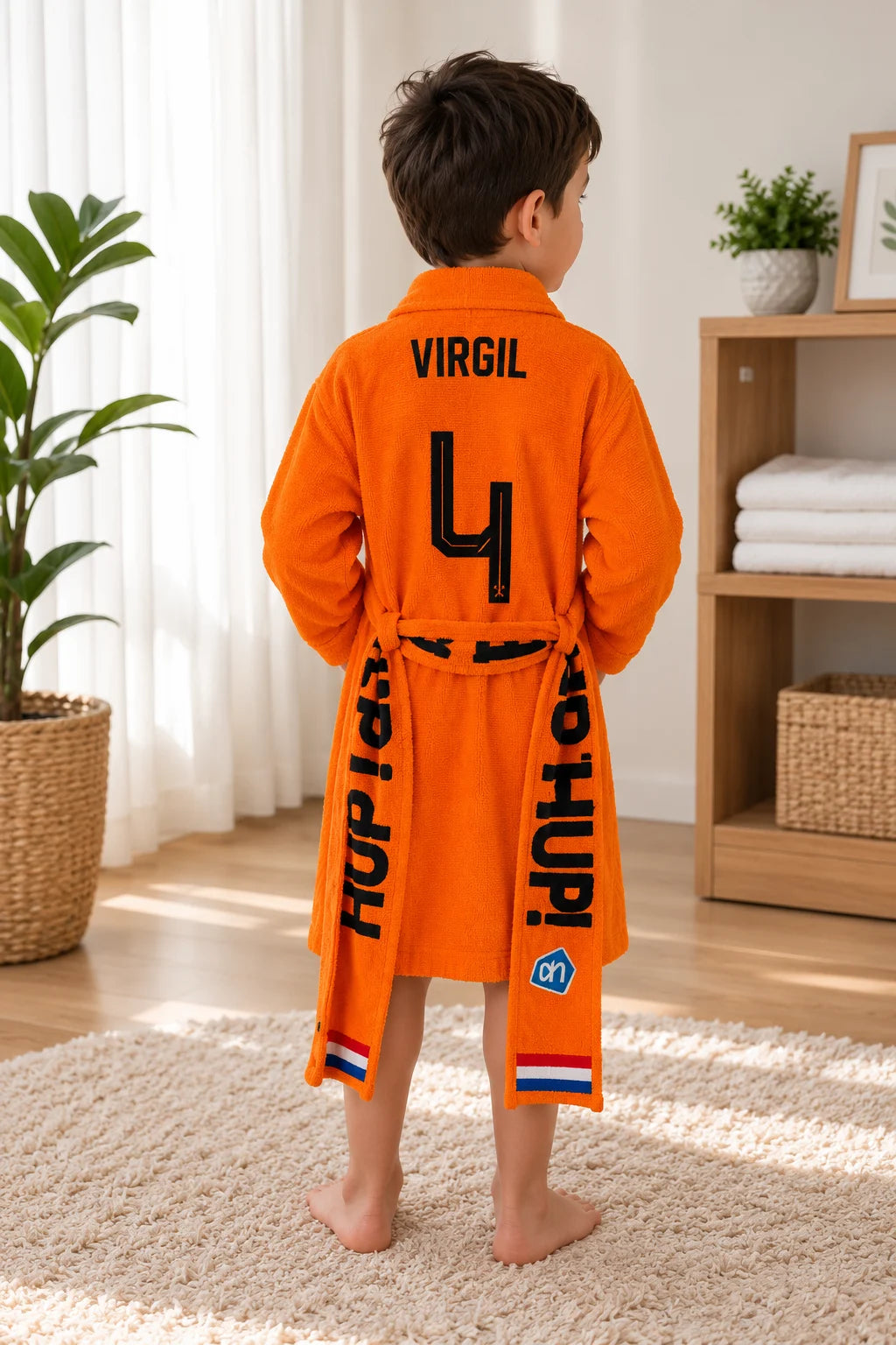 Orange Racing Kids Bathrobe – Soft & Cozy | Ages 6–10 Years