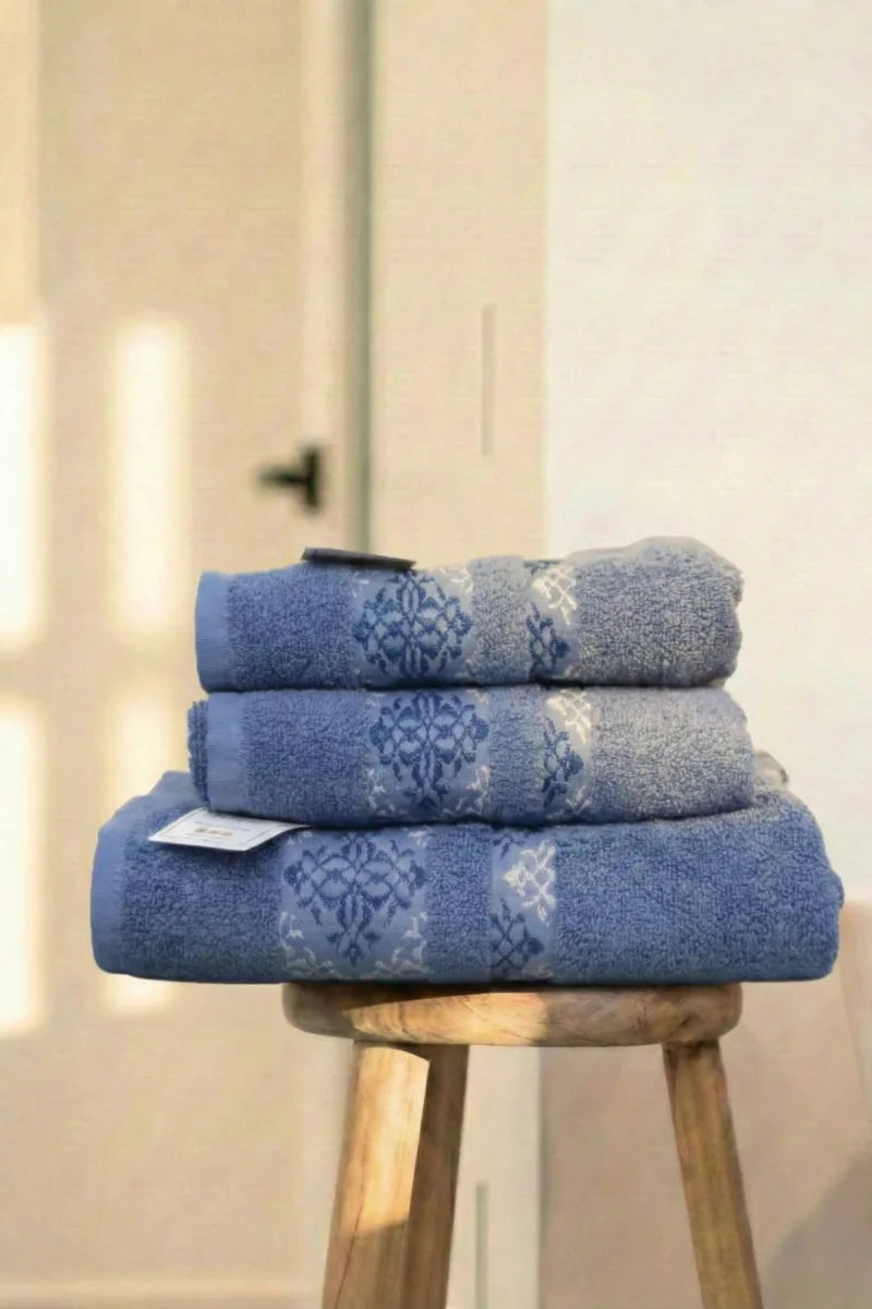 Cotton Towels Set | 3 Pcs | Elegant 3D Design | Available in Multiple Colors
