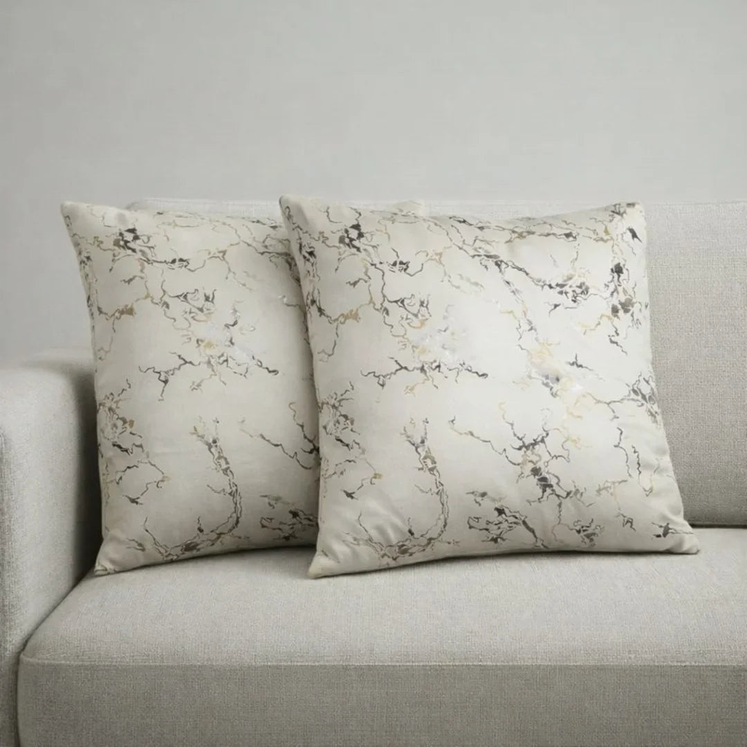 Marble Velvet Cushion – Premium Texture & Hidden Zip (Pack of 2)