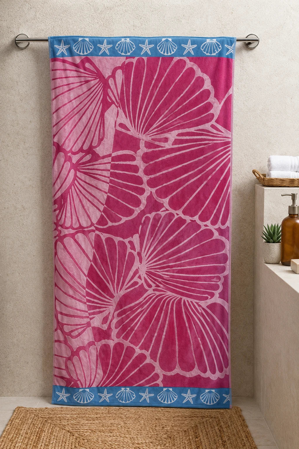 Pink Seashell Printed 100% Cotton Extra Soft Bath Sheet Towel – 35 × 70 Inches