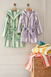 Transat Striped Hooded Bathrobe – Soft Cotton Towel Bathrobe with Belt & Pockets (Available in 5 Colors)