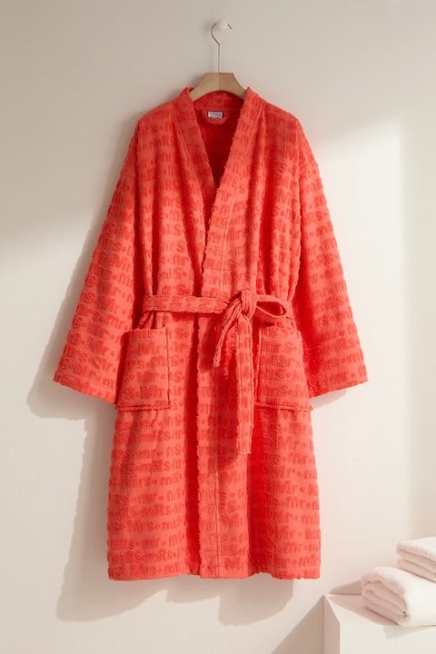 Women (Mr,s) embossed Bathrobe – Rich orange, Soft cotton , Luxurious Fit