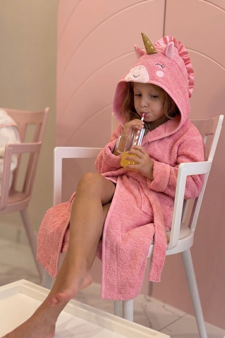 Unicorn Hooded Kids Bathrobe – Pink (Ages 4 to 10)