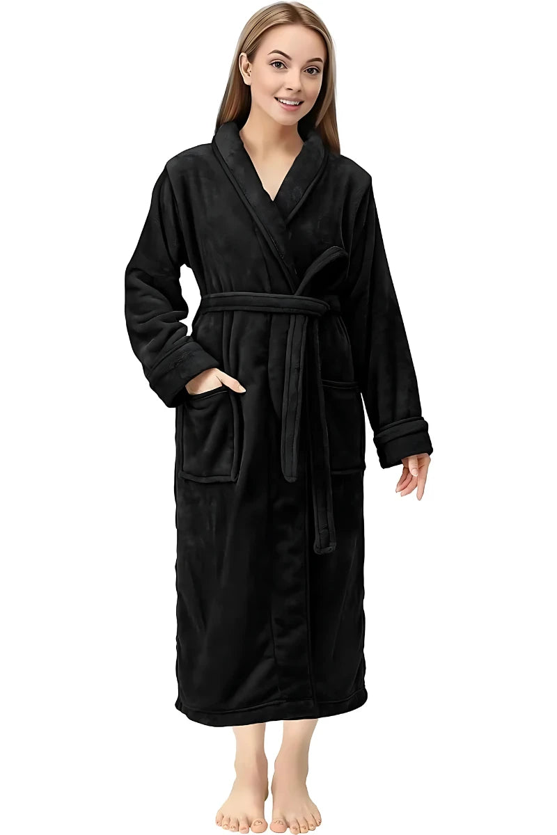 Plush Women’s Fleece Bathrobe Long Shawl Collar