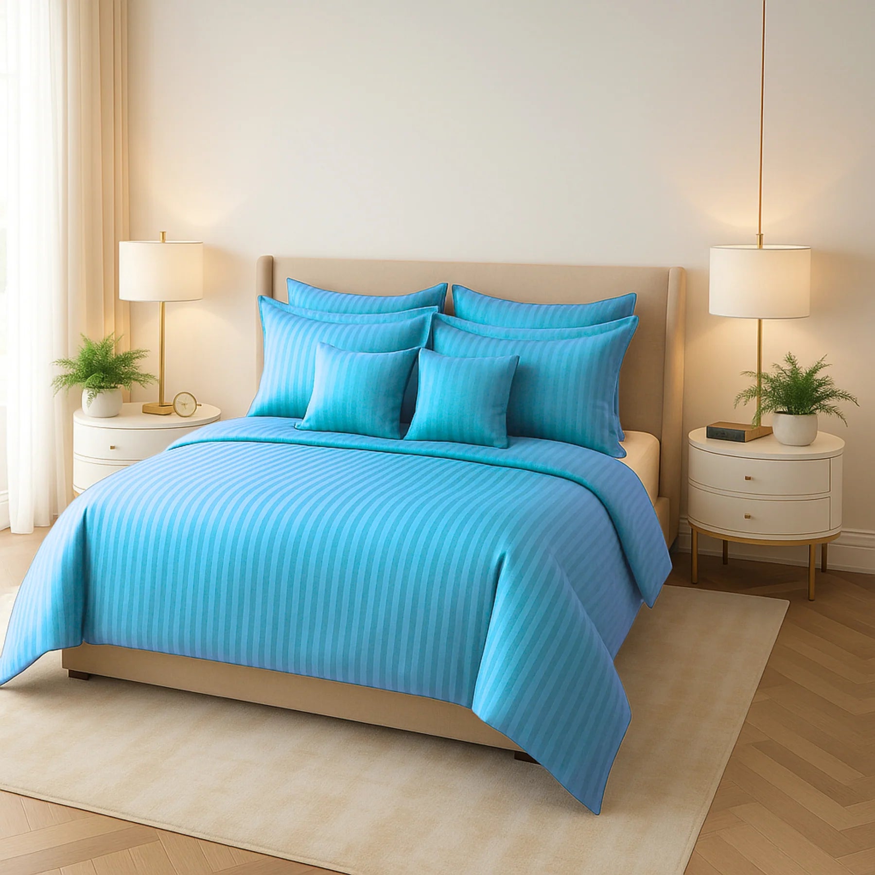 Mint Satin Stripe Comforter Set – 8 Pieces