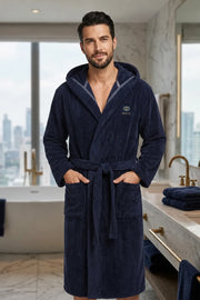 Unisex Velvet Cotton Bathrobe | Premium Light Navy Blue Luxury Robe