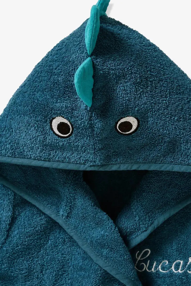 Dinosaur Hooded Kids Bathrobe – Dark Blue (Ages 4, 6, & 8)
