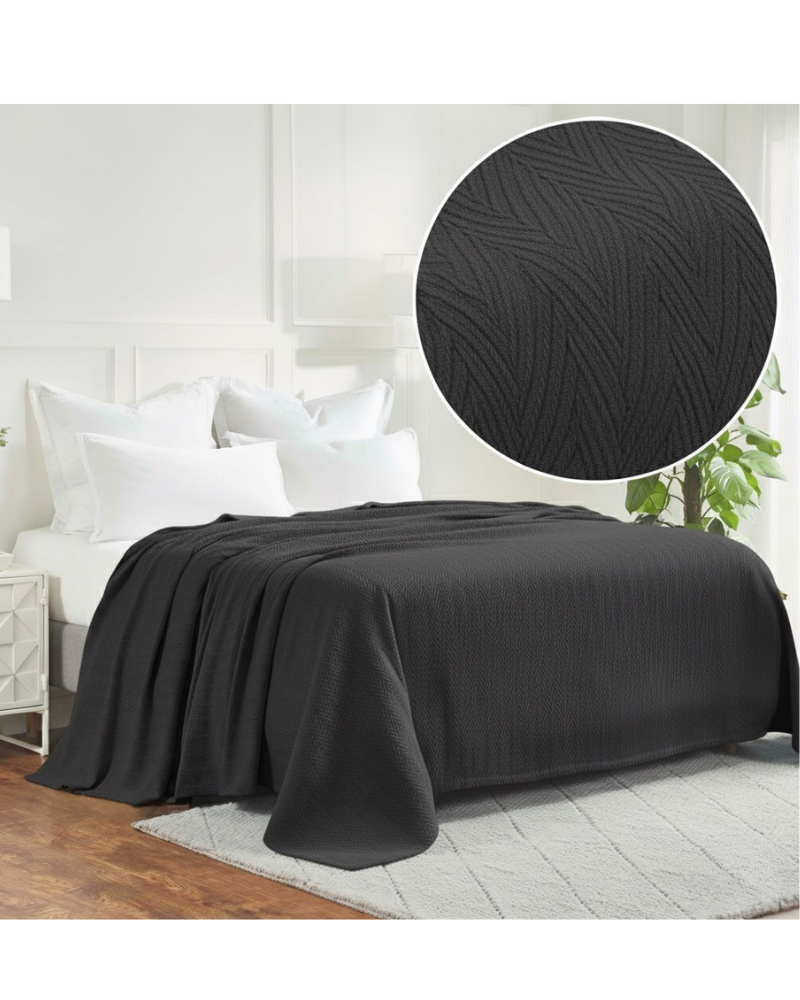 ULTRA SOFT THERMAL BLANKET – Dark Grey (Double Bed 210x240 cm) | 100% Cotton Weave | Four-Season Comfort | 250 GSM