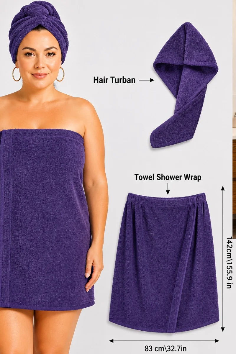 Womens Shower Wrap and Hair Turban set of 2 (Available in 4 Colors)