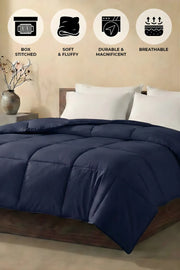 Soft Navy Blue Quilted Comforter with Corner Tabs