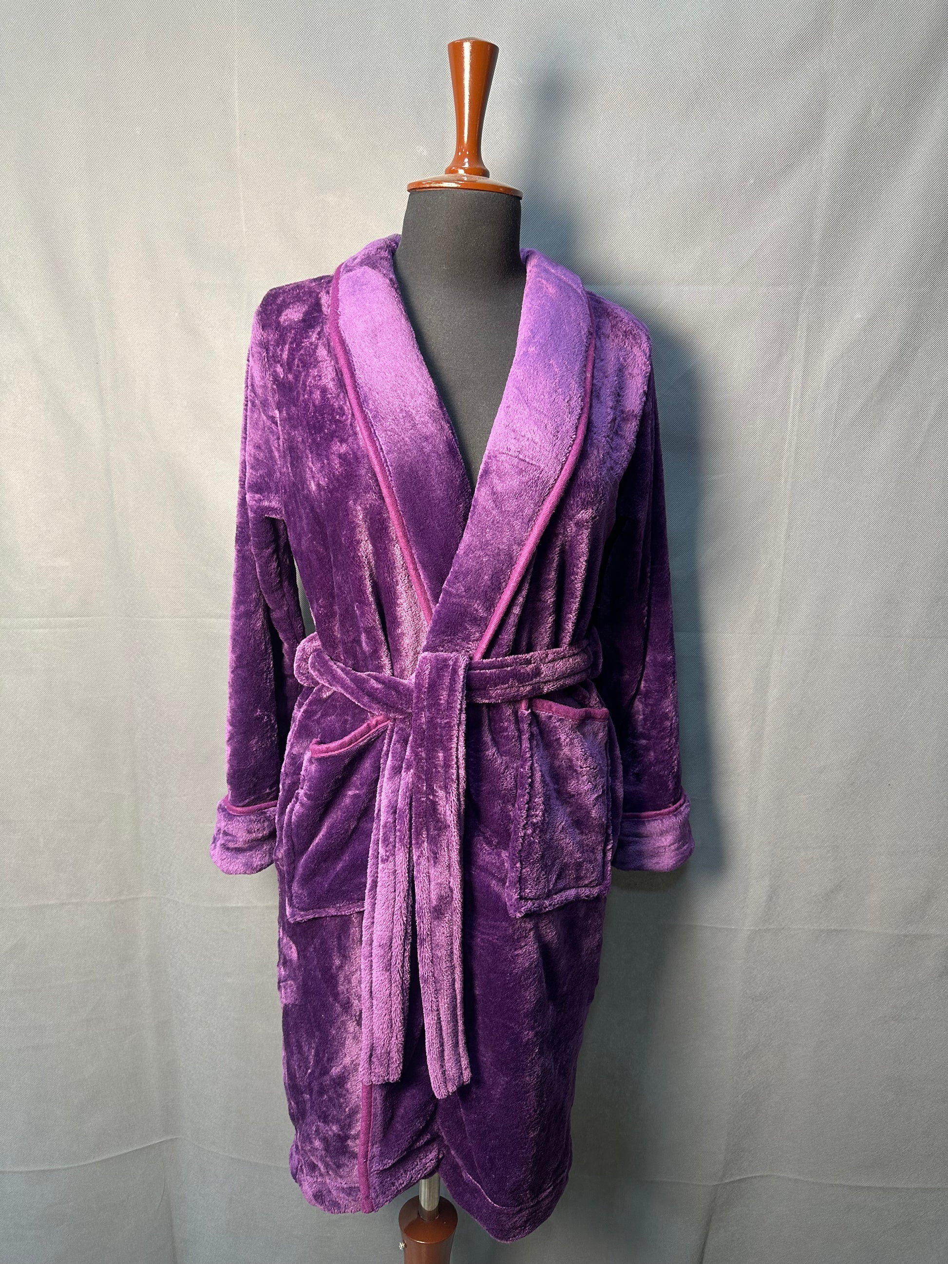 PURPLE ANGLE Embroidered Soft Plush Fleece Bathrobe