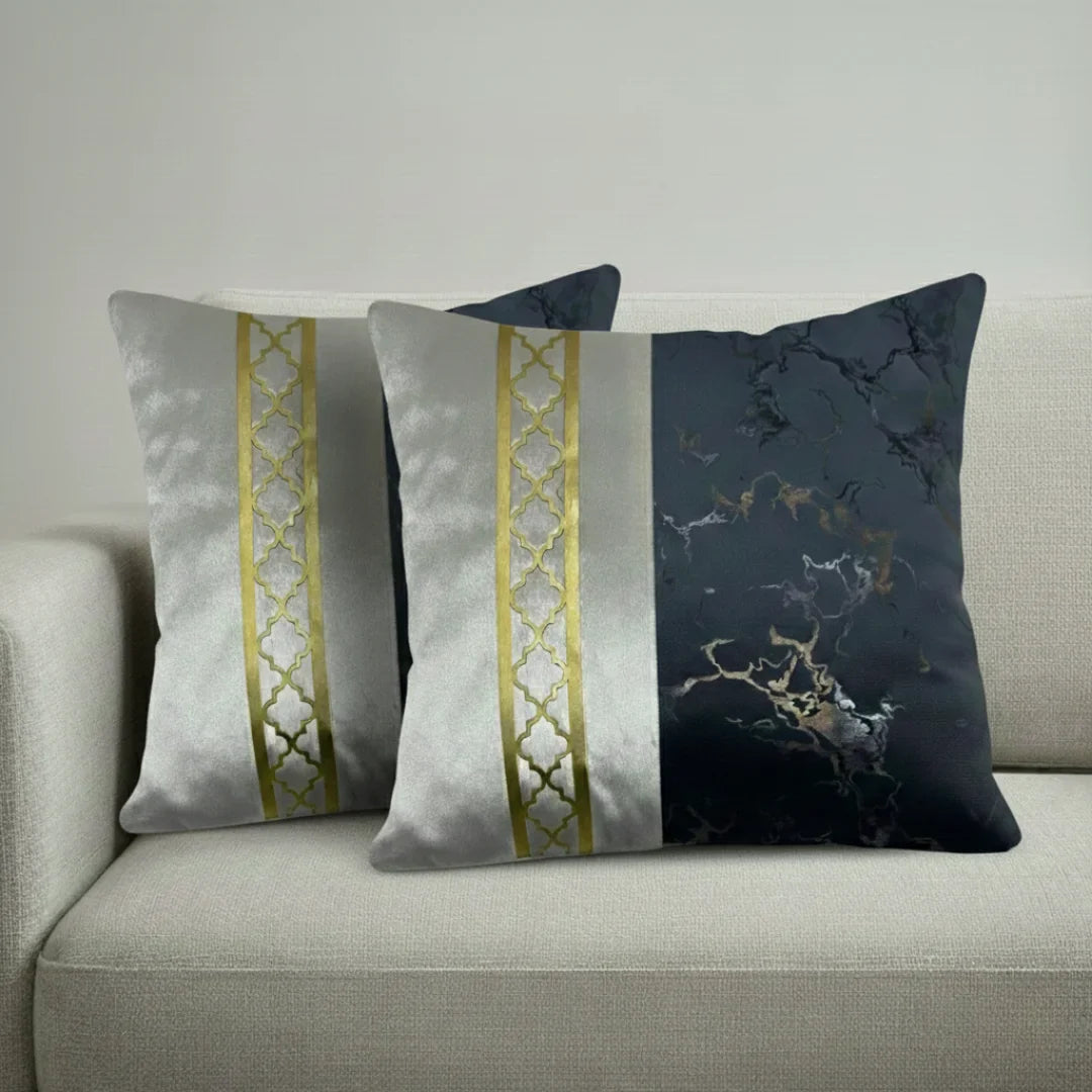 Dual-Tone Marble Velvet Cushion – Elegant Finish & Hidden Zip (Pack of 2)