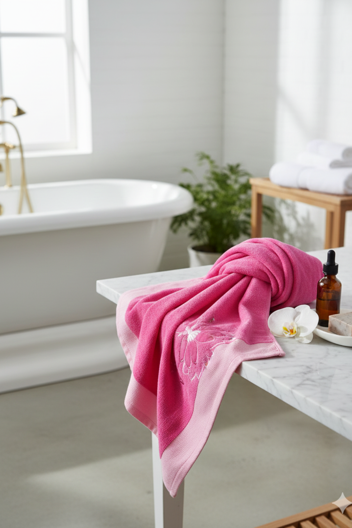 Pink Velvet Embroidery Towel | 30x60 inches | Embroidery Set