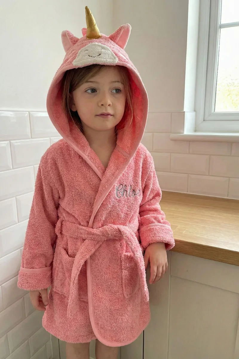 Unicorn Hooded Kids Bathrobe – Pink (Ages 4 to 10)