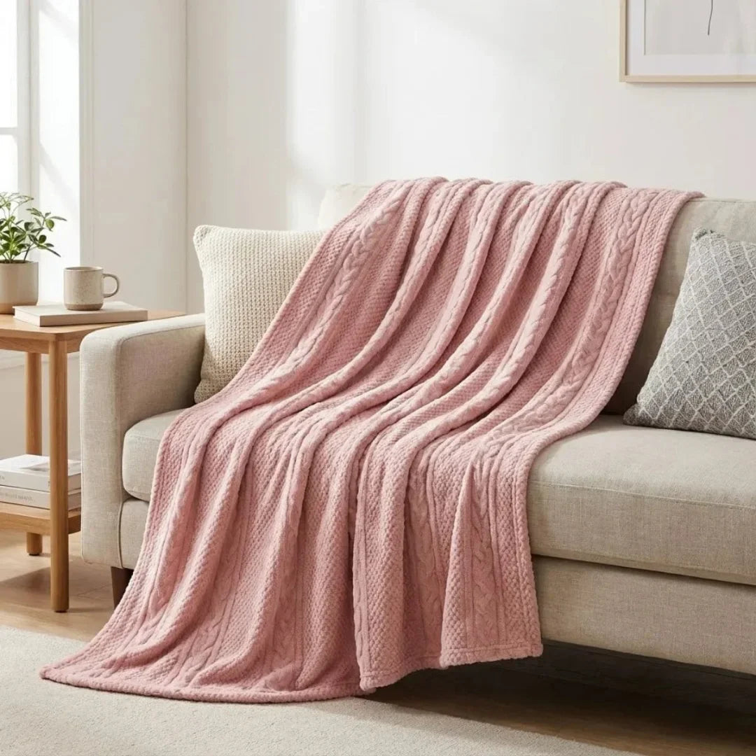 Premium Peach Dyed Embossed AC Fleece Blanket