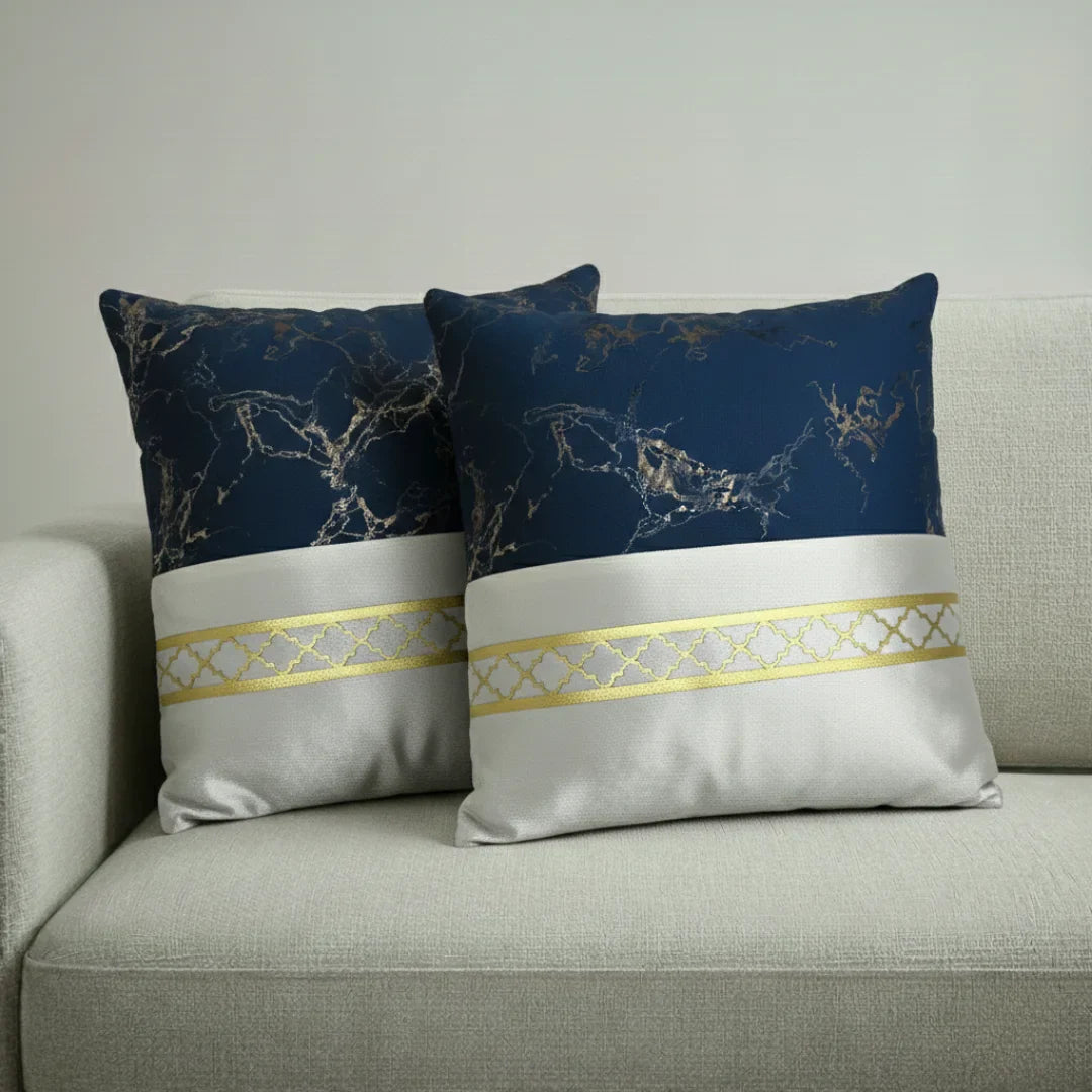 Dual-Tone Marble Velvet Cushion – Elegant Finish & Hidden Zip (Pack of 2)